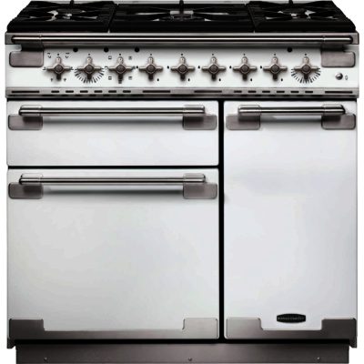 Rangemaster Elise 90cm Dual Fuel 108480 Range Cooker in White & Chrome